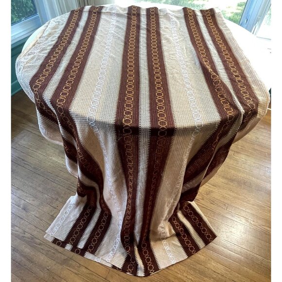 Vintage 70s curtain, tan, brown and orange stripes, rod header, single panel - Picture 4 of 10
